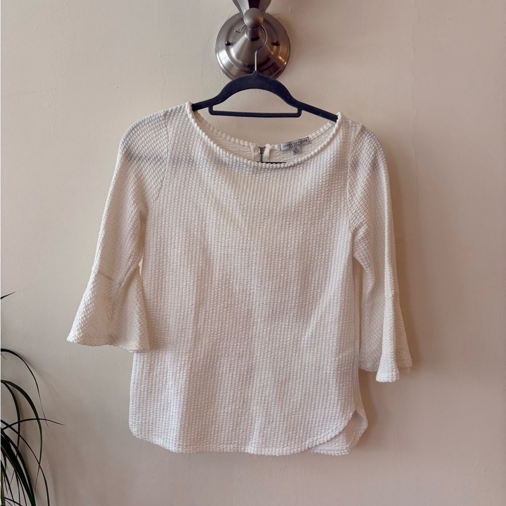 Green Envelope Textured White Blouse Size XS
